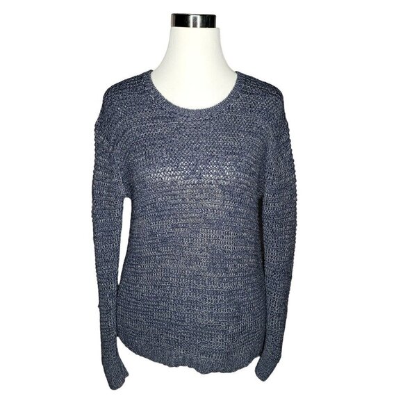 Ann Taylor Gray Blue Round Neck Long Sleeve Zipper Sides Knit Sweater Size Small - Picture 2 of 10